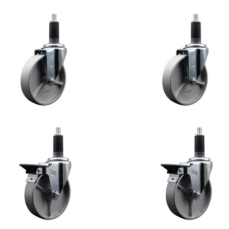 Service Caster 5'' Semi Steel Wheel Swivel 1-1/8'' Expanding Stem Caster Set 2 Brakes, 4PK SCC-EX20S515-SSR-2-PLB-2-118